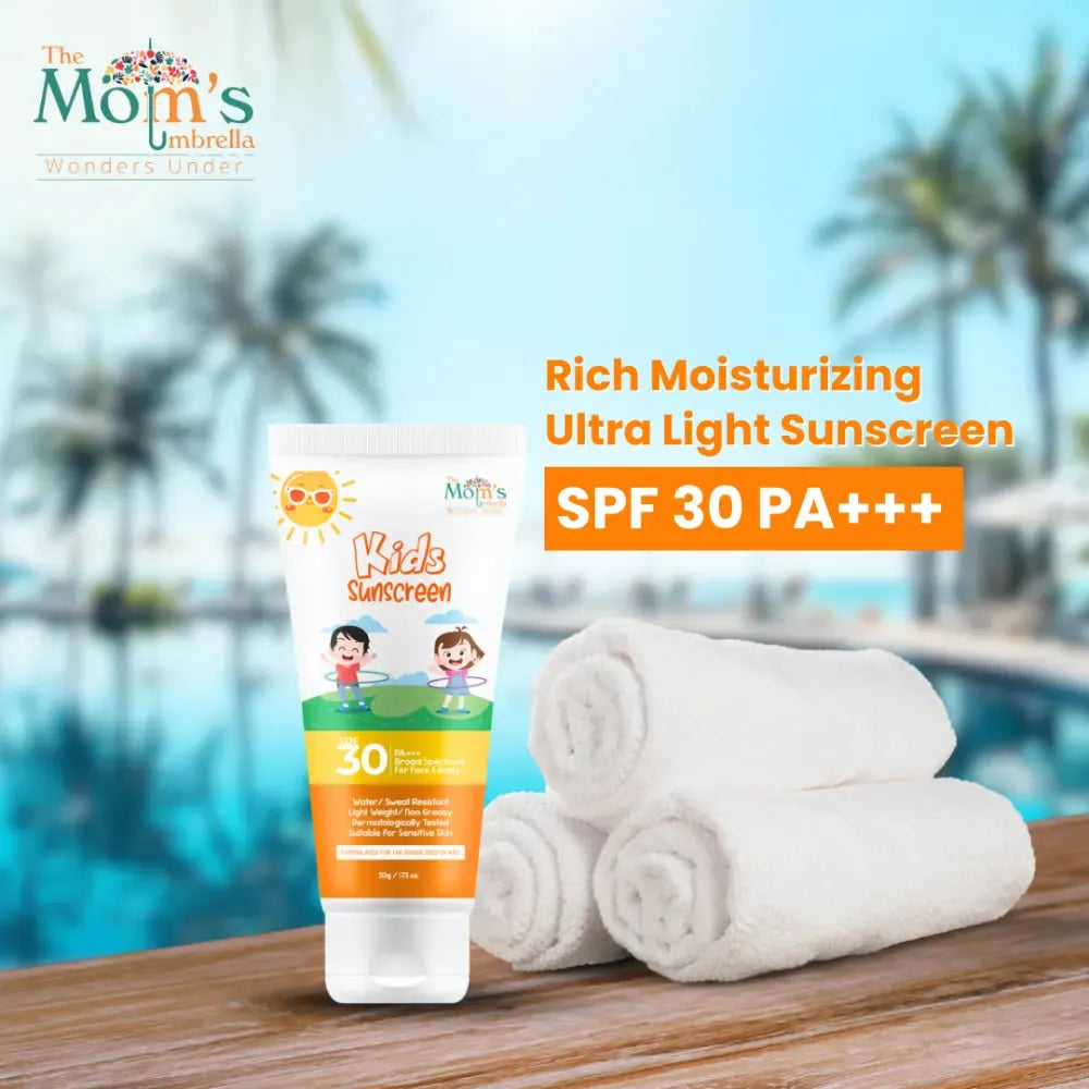 The Mom’s Umbrella Sunscreen kids Moisturizing Ultra Light Sunscreen-50g SPF 30 & PA+++ | Water Resistant | Lightweight & Moisturizing | Suits all Skin Type | Safe For kids Hydrating Sun Protection kids(Age: 4+ years)