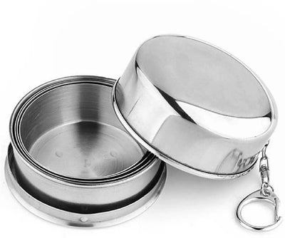 75ml Stainless Steel Collapsible Travel Mug - Folding Glass Shot Cup for Camping, Water, Juice (Silver, Portable)