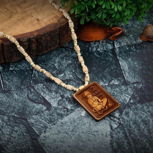 Bageshwar Dham Tulsi Mala with Wooden Hanumanji Locket – Spiritual Necklace for Peace & Protection (Pack of 1)