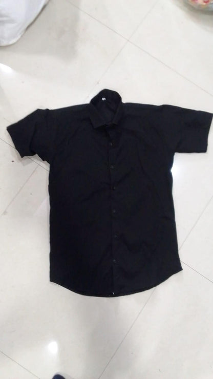 Men’s Regular Fit Solid Satin Formal Shirt – Half Sleeves, Black, Stylish Shirt Collar (Pack of 1)