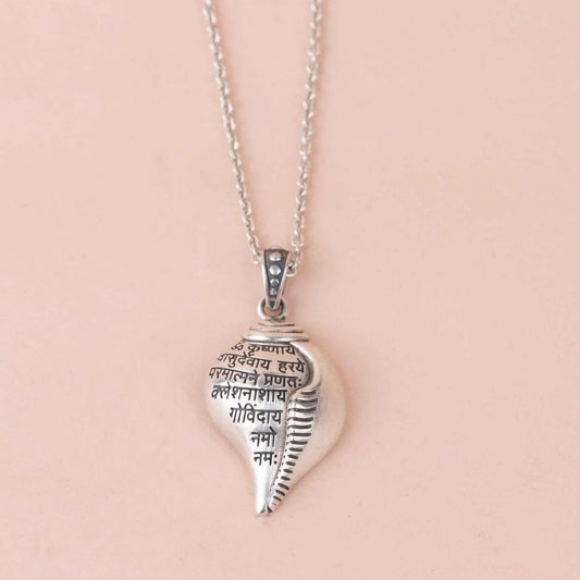 Shri Krishna Shankha Pendant with Chain – Elegant Silver Alloy Spiritual Necklace, Pack of 1