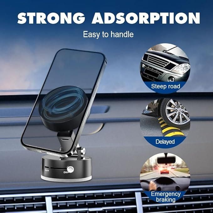 Vacuum Magnetic Suction Phone Holder | Foldable, 360° Rotatable, Strong Grip