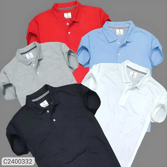 Plain Matty Solid Men’s Polo Neck T-Shirt – Half Sleeves, Regular Fit, Assorted Colors (Pack of 5)