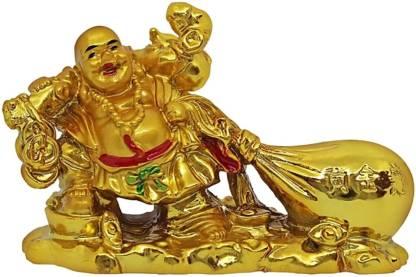 Feng Shui Lucky Laughing Buddha Pulling Big Potli Showpiece – Good Luck & Prosperity Decor for Home, Office, Shop, or Car (7.5 cm, Pack of 1)