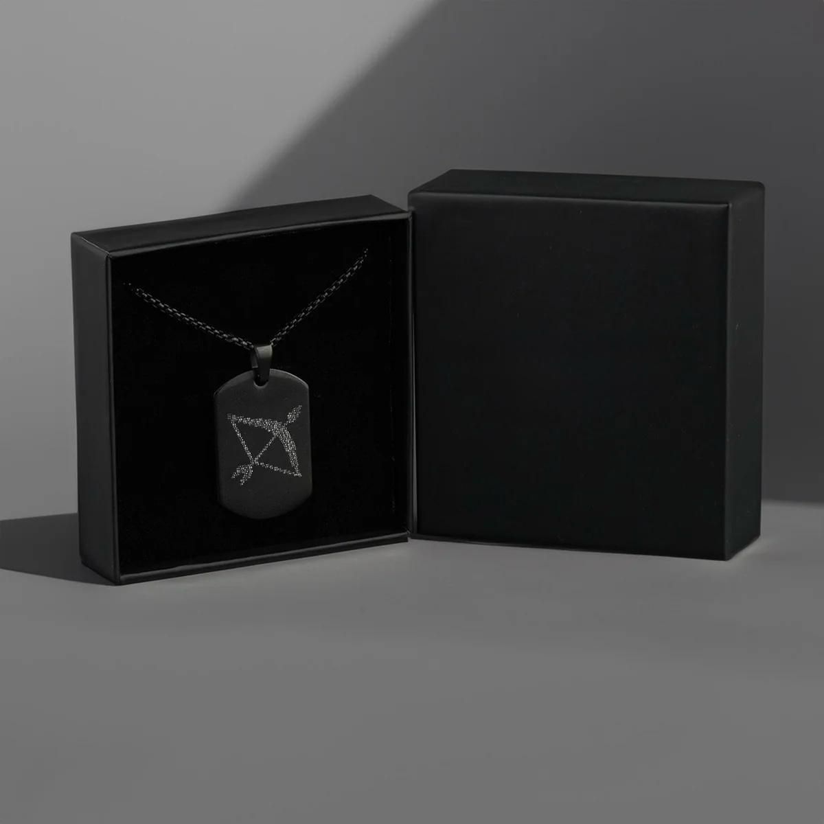 Ram Baan Microcarved Tag Necklace – Black Alloy Pendant with Chain for Men (Pack of 1)