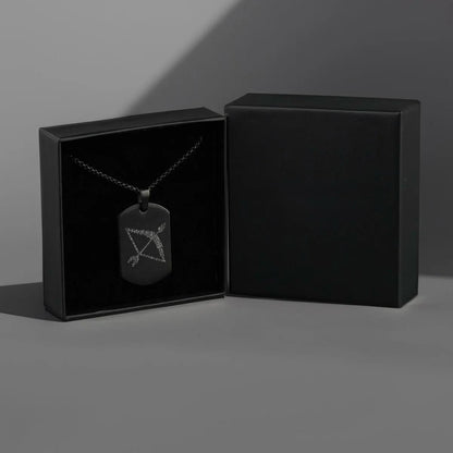 Ram Baan Microcarved Tag Necklace – Black Alloy Pendant with Chain for Men (Pack of 1)