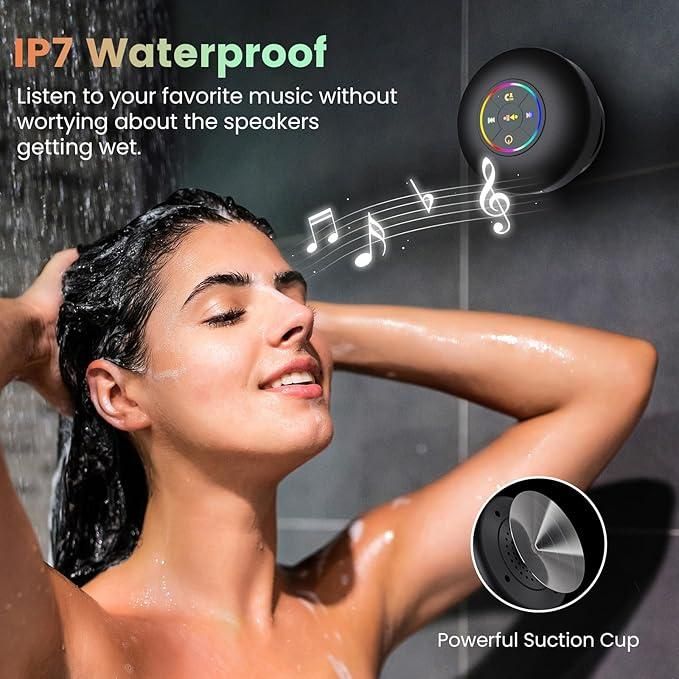 Large Suction Cup Waterproof Bluetooth Speaker – Portable Mini Speaker with LED Light Show (Pack of 1, Assorted Color)