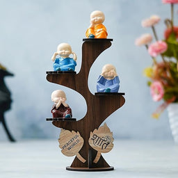 Buddha Monk Set of 4 Statue Figurines Home Decor Items, Decorative Items for Home, Showpiece Cute Mini Idol for Car Dashboard Table Top Decoration Item Living Gift