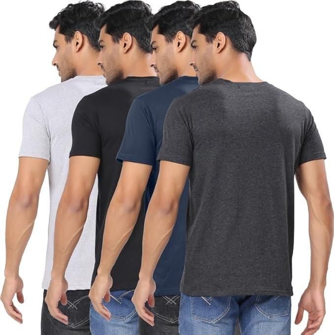 Men’s Polycotton Solid Round Neck T-Shirts – Half Sleeves, Regular Fit, Assorted Colors (Pack of 4)
