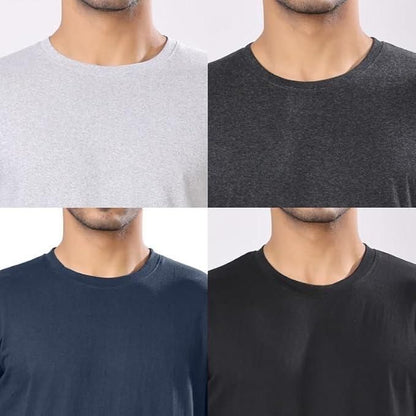 Men’s Polycotton Solid Round Neck T-Shirts – Half Sleeves, Regular Fit, Assorted Colors (Pack of 4)