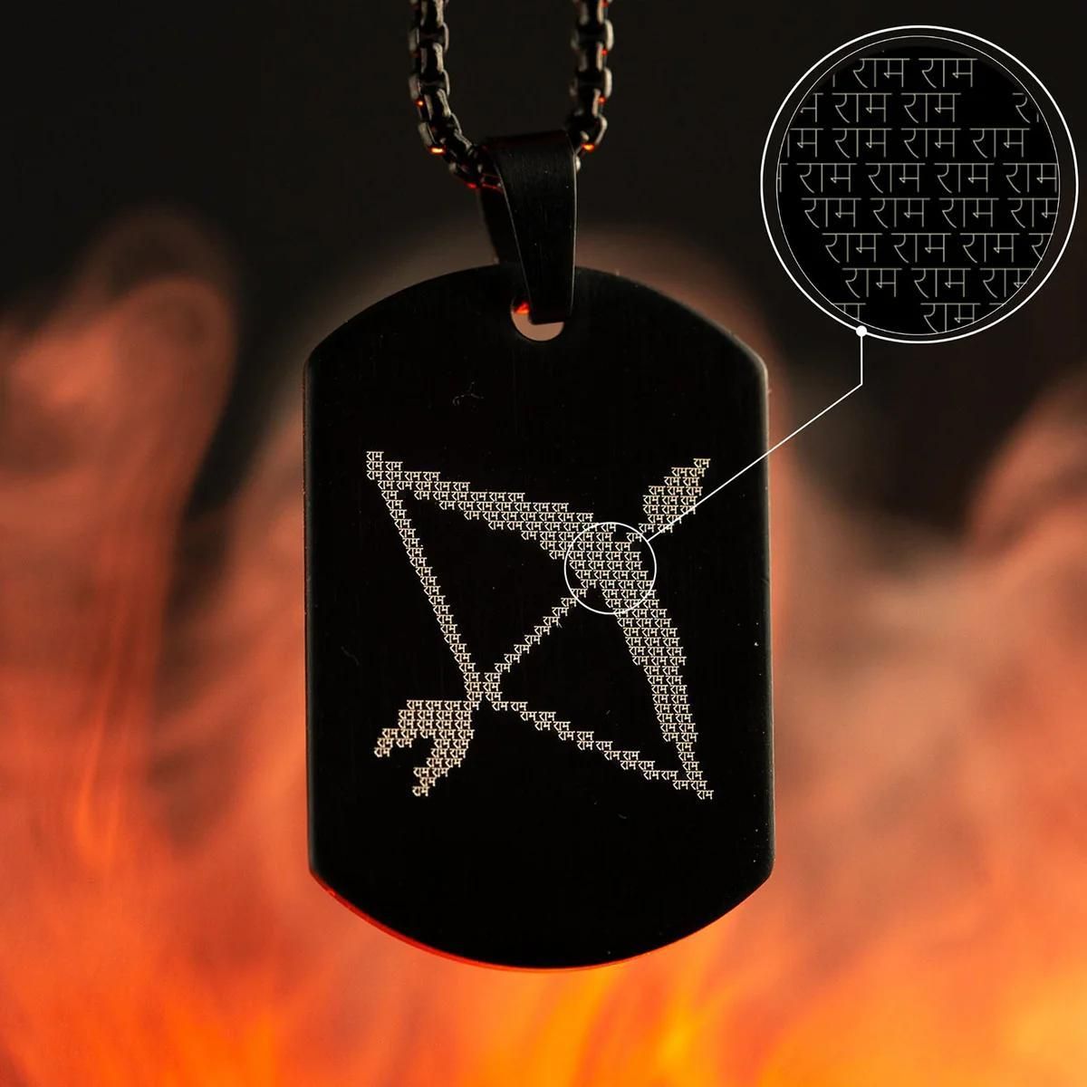 Ram Baan Microcarved Tag Necklace – Black Alloy Pendant with Chain for Men (Pack of 1)