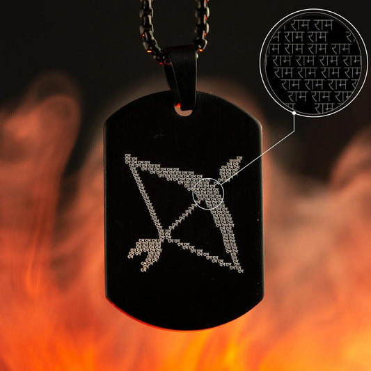Ram Baan Microcarved Tag Necklace – Black Alloy Pendant with Chain for Men (Pack of 1)