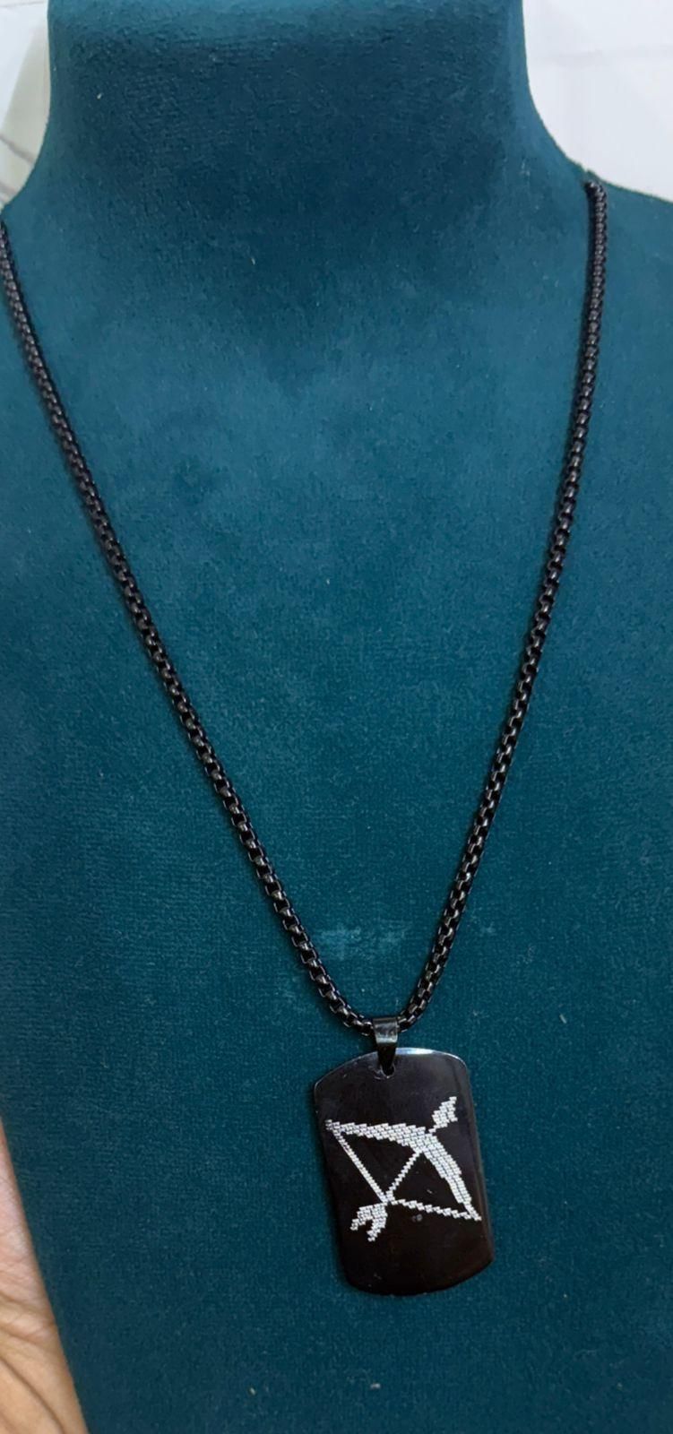 Ram Baan Microcarved Tag Necklace – Black Alloy Pendant with Chain for Men (Pack of 1)