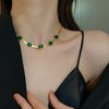 Oval Green Crystal Pendant Necklace & Bracelet Set – Premium Women’s Jewelry Gift