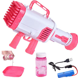 64-Hole Electric Gatling Bubble Gun for Kids - Bubble Maker Launcher Machine with Soap, Indoor/Outdoor, Assorted Colors