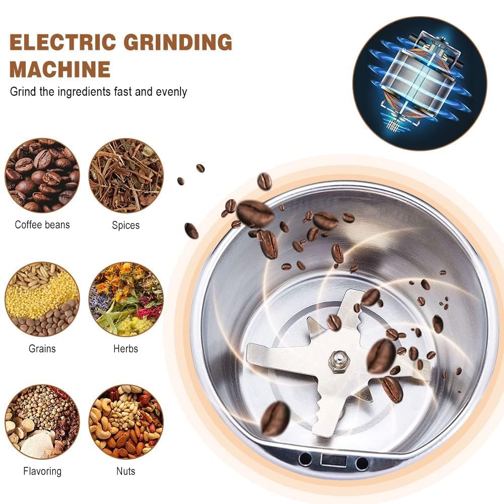 Electric Spice & Coffee Grinder, 200W Stainless Steel Mixer Grinder for Masala & Herbs Grinding Machine for Dry Item, Push Button Control (1, Blue, 200 ml)