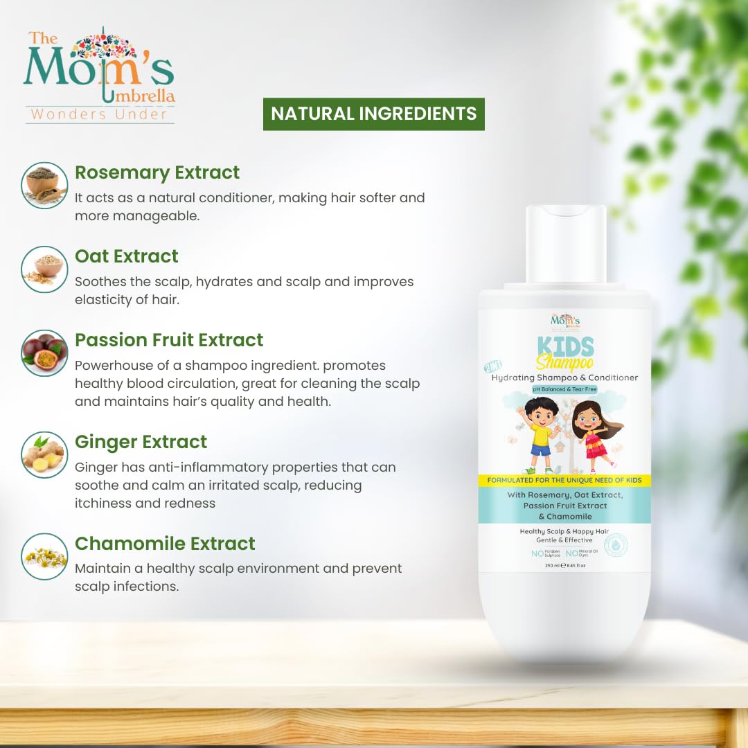 The Mom’s Umbrella Kids Conditioning Shampoo 100% Vegan With Rosemary, Oat, passion fruit,ginger and chamomile extract (Age: 4+ Years)