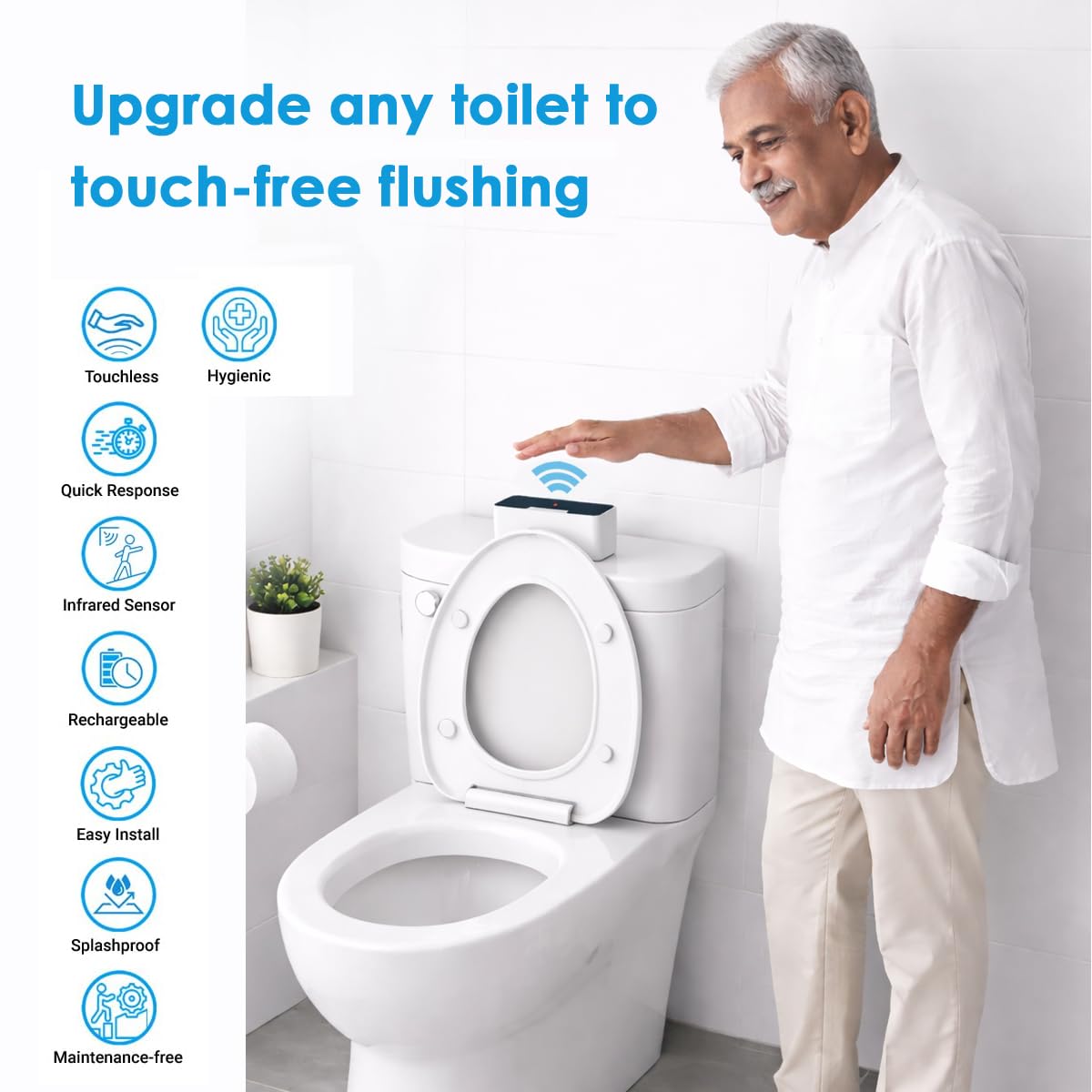 Automatic Flush Device for Commode: Infrared Sensor Auto Flush, USB Rechargeable, Waterproof