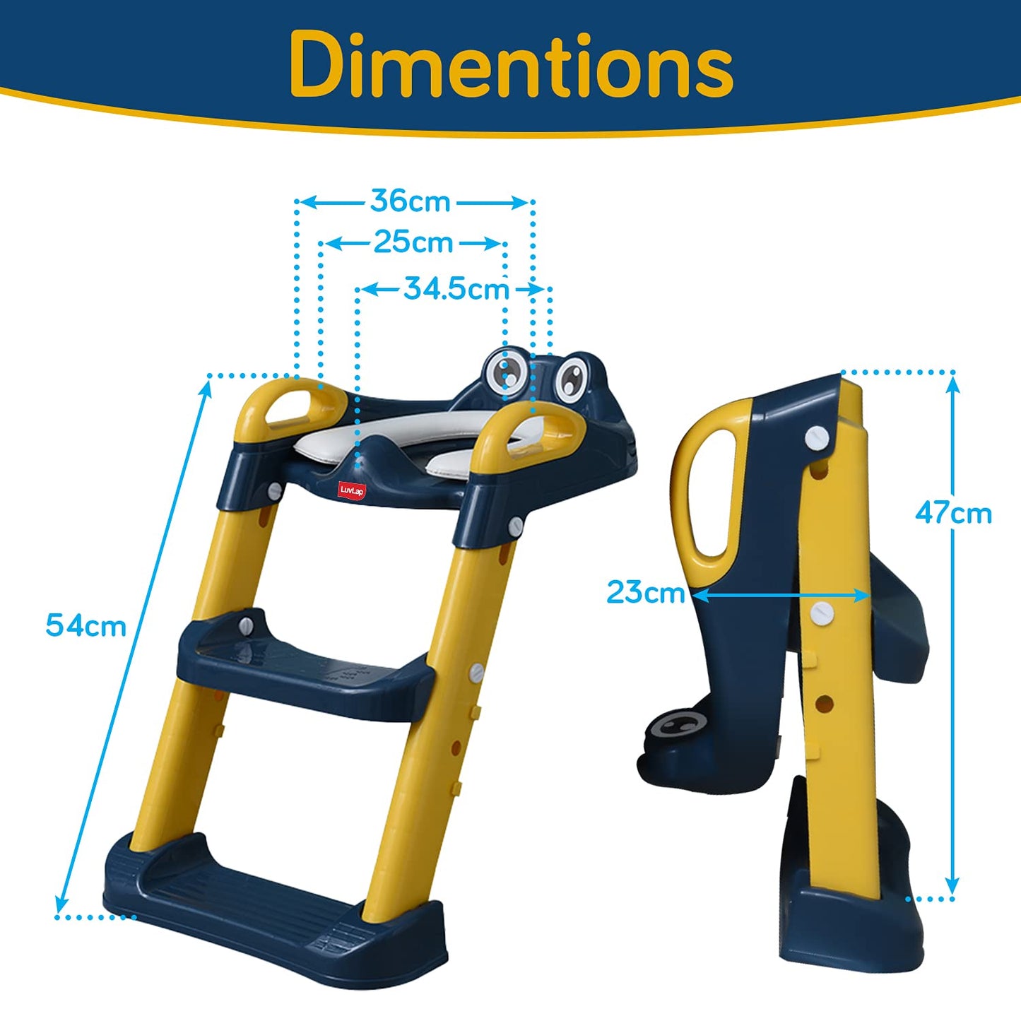 Foldable Commode Seat for Kids - Toddler Toilet Seat Adapter, Fits Standard Toilets, Boys & Girls 1+ Years (Yellow/Blue)