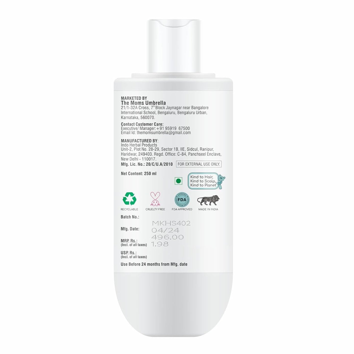 The Mom’s Umbrella Kids Conditioning Shampoo 100% Vegan With Rosemary, Oat, passion fruit,ginger and chamomile extract (Age: 4+ Years)