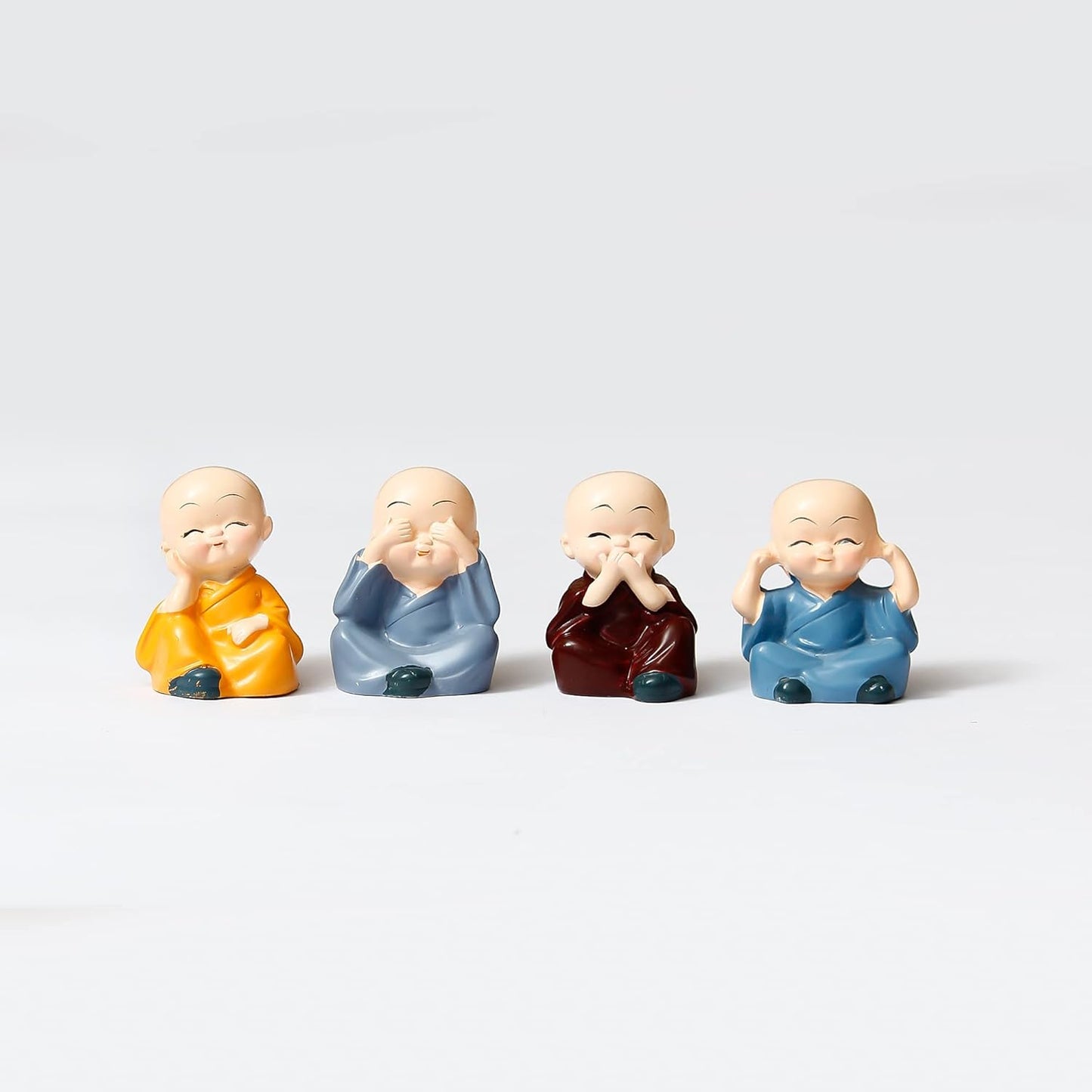 Buddha Monk Set of 4 Statue Figurines Home Decor Items, Decorative Items for Home, Showpiece Cute Mini Idol for Car Dashboard Table Top Decoration Item Living Gift