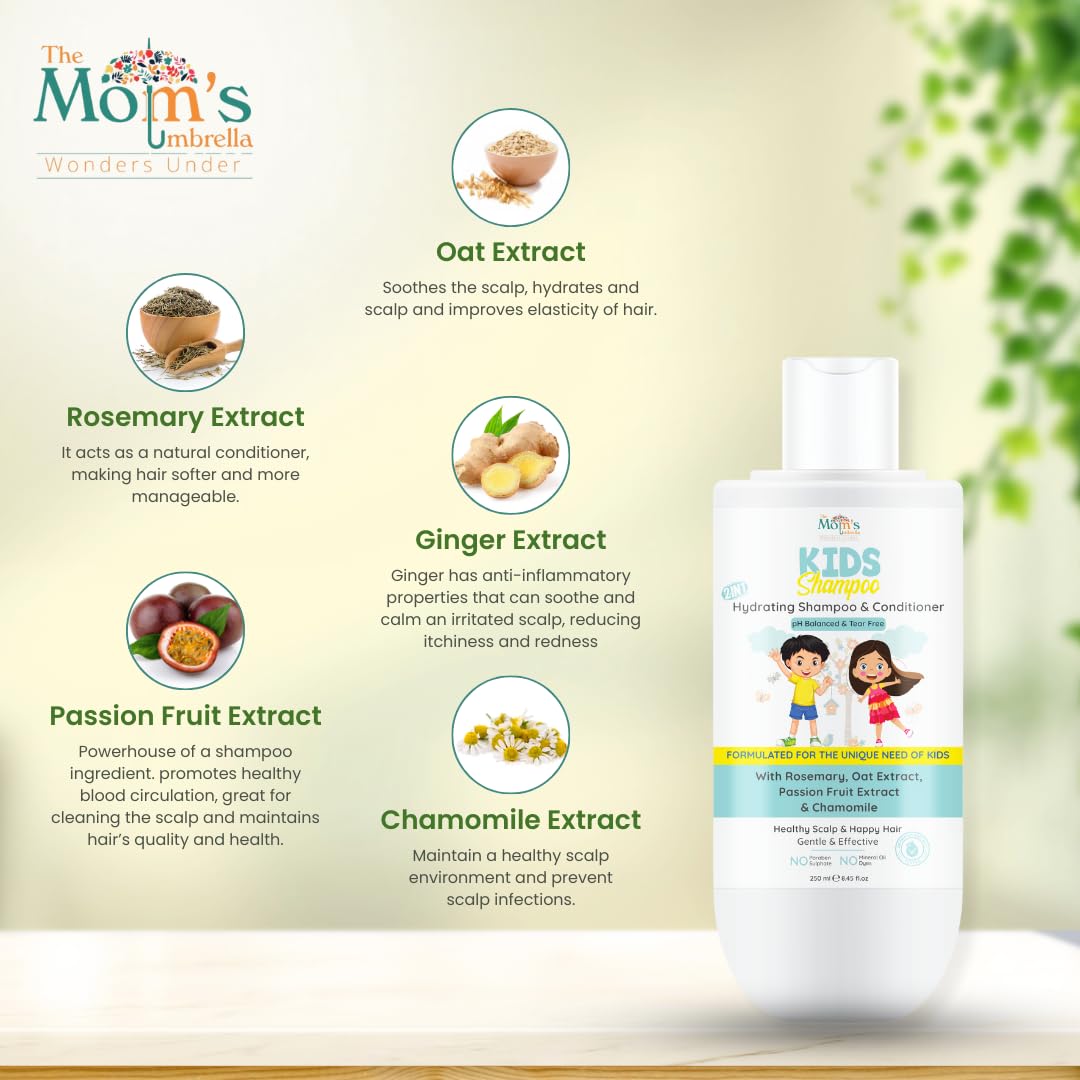 The Mom’s Umbrella Kids Conditioning Shampoo 100% Vegan With Rosemary, Oat, passion fruit,ginger and chamomile extract (Age: 4+ Years)