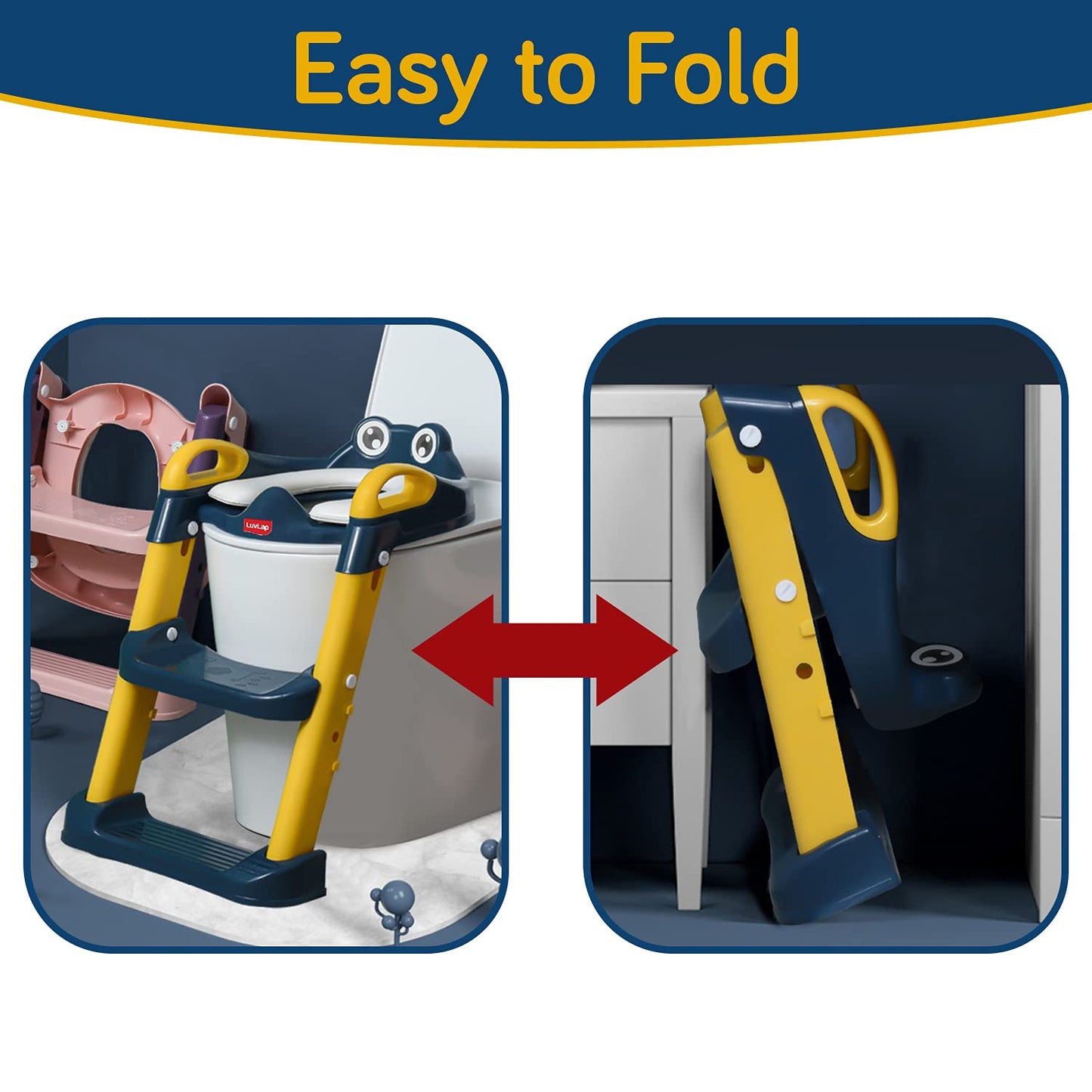 Foldable Commode Seat for Kids - Toddler Toilet Seat Adapter, Fits Standard Toilets, Boys & Girls 1+ Years (Yellow/Blue)