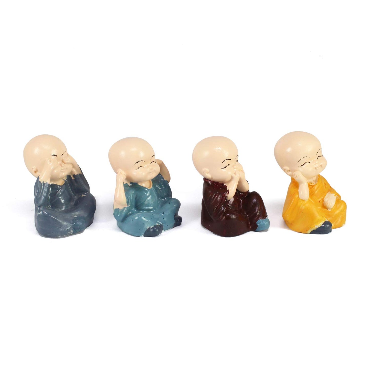 Buddha Monk Set of 4 Statue Figurines Home Decor Items, Decorative Items for Home, Showpiece Cute Mini Idol for Car Dashboard Table Top Decoration Item Living Gift
