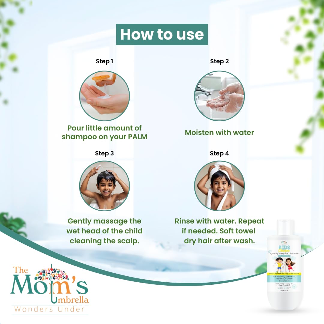 The Mom’s Umbrella Kids Conditioning Shampoo 100% Vegan With Rosemary, Oat, passion fruit,ginger and chamomile extract (Age: 4+ Years)