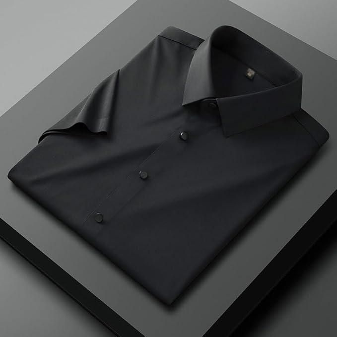 Men’s Regular Fit Solid Satin Formal Shirt – Half Sleeves, Black, Stylish Shirt Collar (Pack of 1)