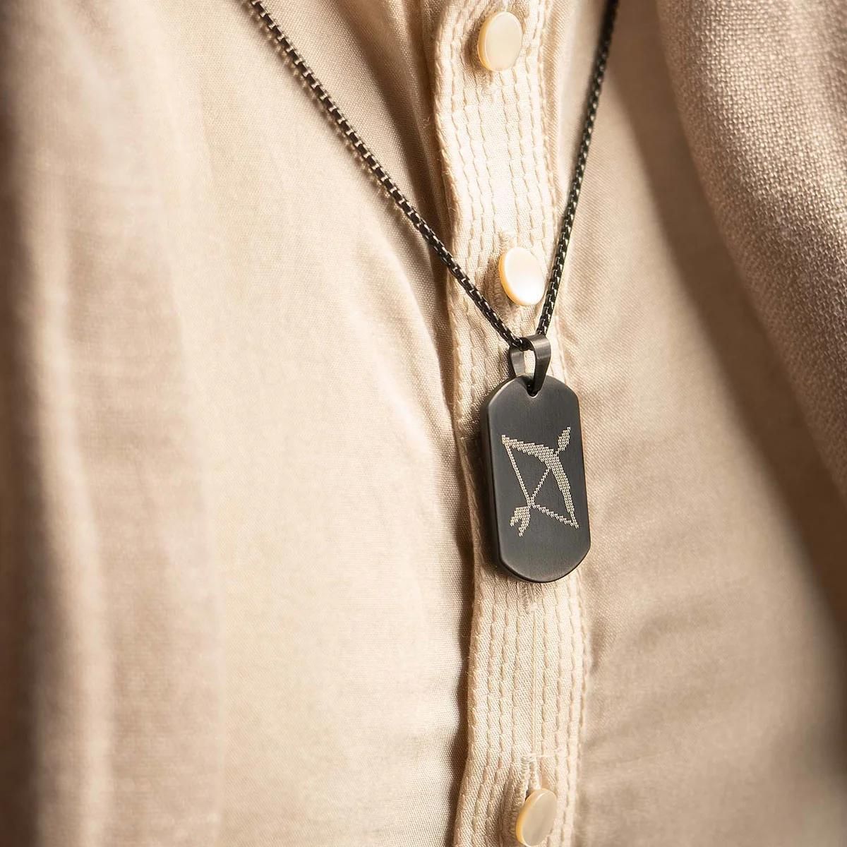 Ram Baan Microcarved Tag Necklace – Black Alloy Pendant with Chain for Men (Pack of 1)