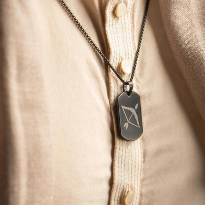 Ram Baan Microcarved Tag Necklace – Black Alloy Pendant with Chain for Men (Pack of 1)