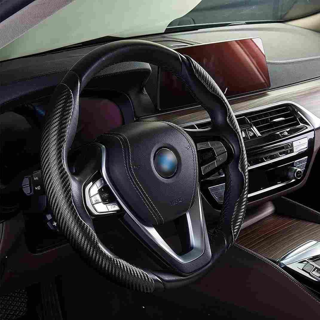 New Carbon Fiber ABS Texture Steering Wheel Grip Cover for Cars – Durable & Stylish