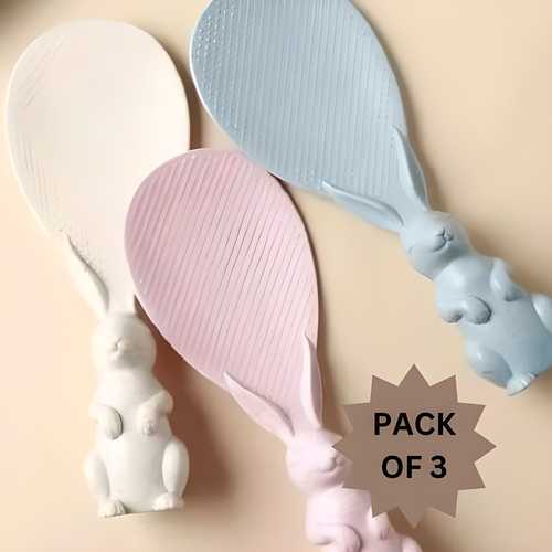 Rabbit Standing Non-Stick Rice Spoon – Vertical Kitchen Serving Spoon (Pack of 3)