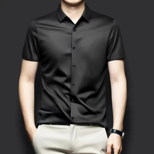 Men’s Regular Fit Solid Satin Formal Shirt – Half Sleeves, Black, Stylish Shirt Collar (Pack of 1)