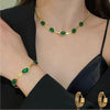 Oval Green Crystal Pendant Necklace & Bracelet Set – Premium Women’s Jewelry Gift