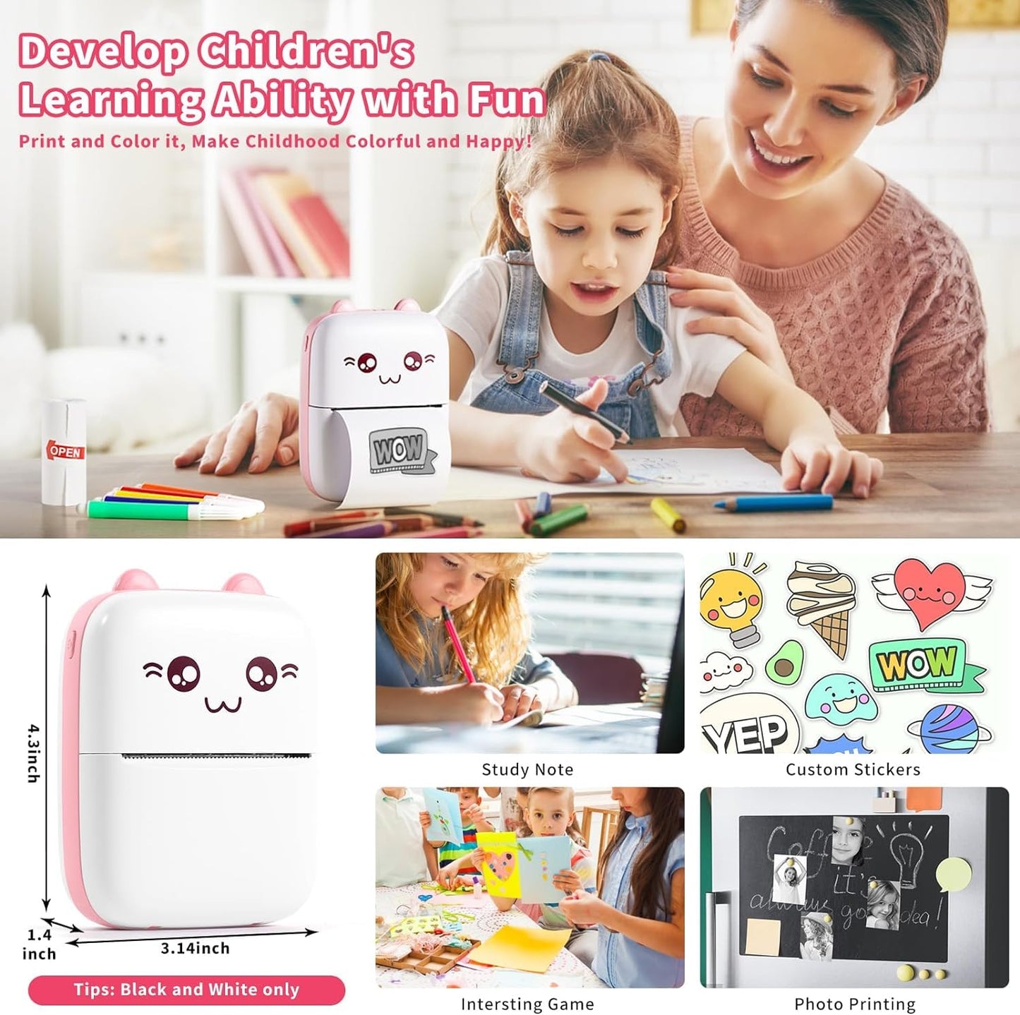 Mini Pocket Printer – Inkless Bluetooth Thermal Printer for iOS/Android, Perfect for Photos, Journals & Kids' Gifts