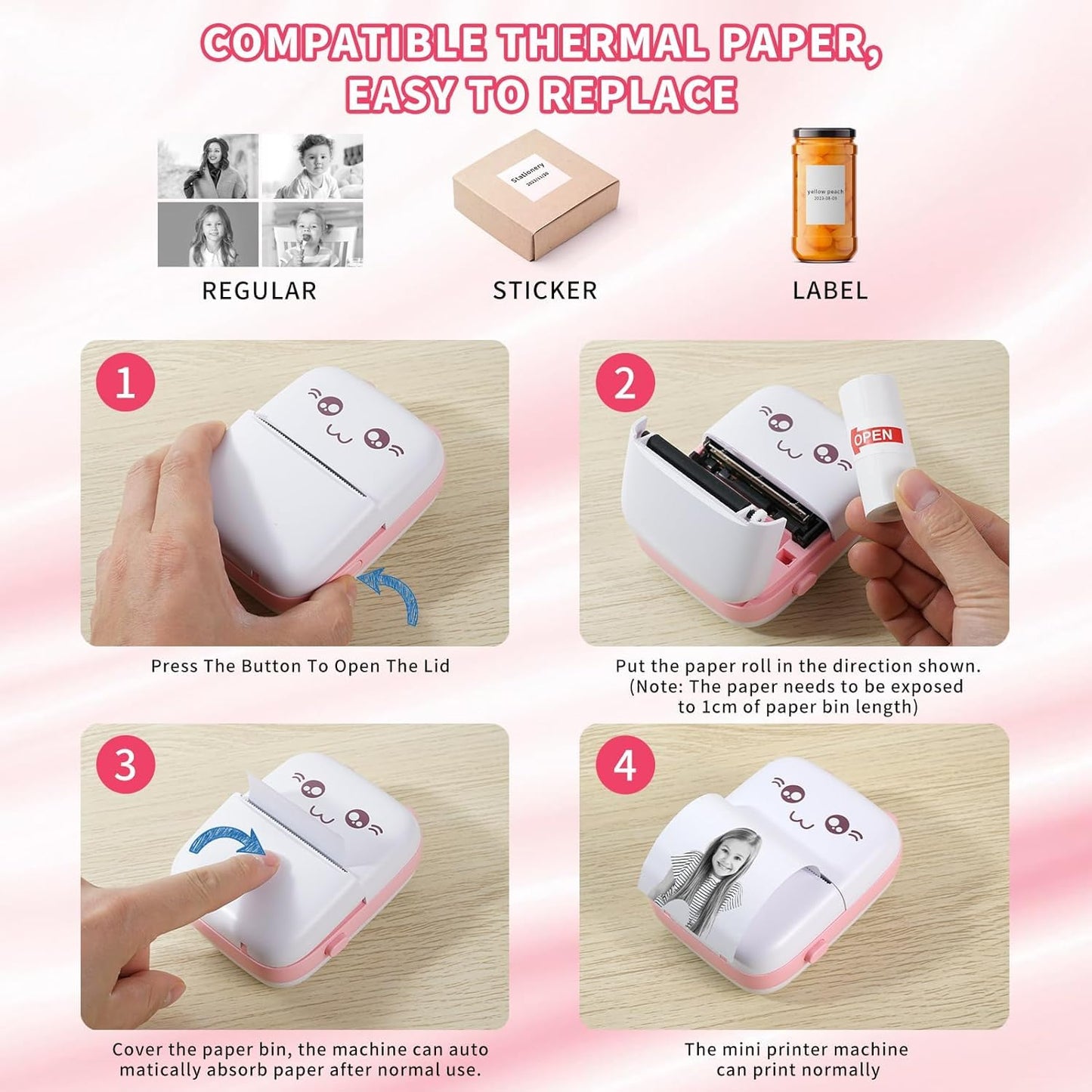 Mini Pocket Printer – Inkless Bluetooth Thermal Printer for iOS/Android, Perfect for Photos, Journals & Kids' Gifts