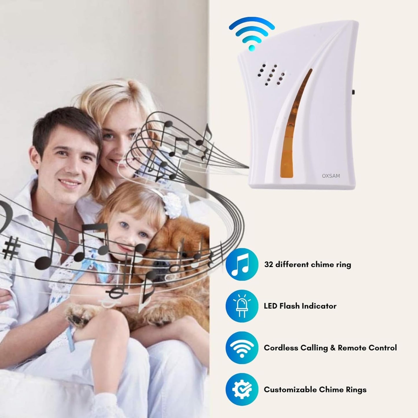 Wireless Doorbell - 1000Ft Range, 32 Chimes, Battery-Powered with LED Flash for Home/Office/Shop