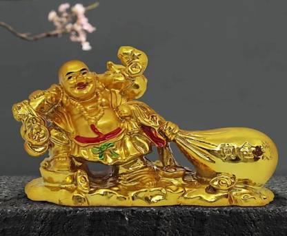 Feng Shui Lucky Laughing Buddha Pulling Big Potli Showpiece – Good Luck & Prosperity Decor for Home, Office, Shop, or Car (7.5 cm, Pack of 1)