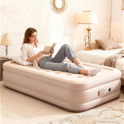 Twin Air Mattress with Built-in Cordless Pump - Removable Lithium Battery, Quick Self-Inflate, Portable for Camping, Guests, Home