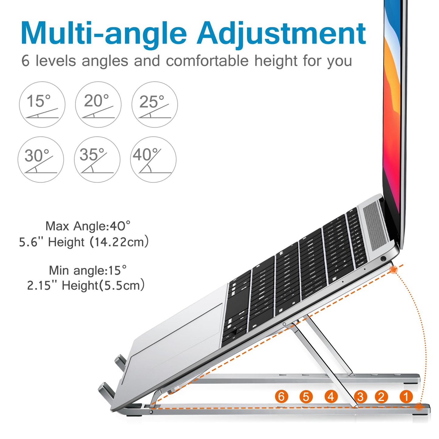 Foldable Portable Adjustable Aluminum Laptop Computer Desktop Tablet Stand, Holder Compatible with MacBook Air Pro, Dell XPS, HP, Lenovo More 10-15.6” Laptops, Silver