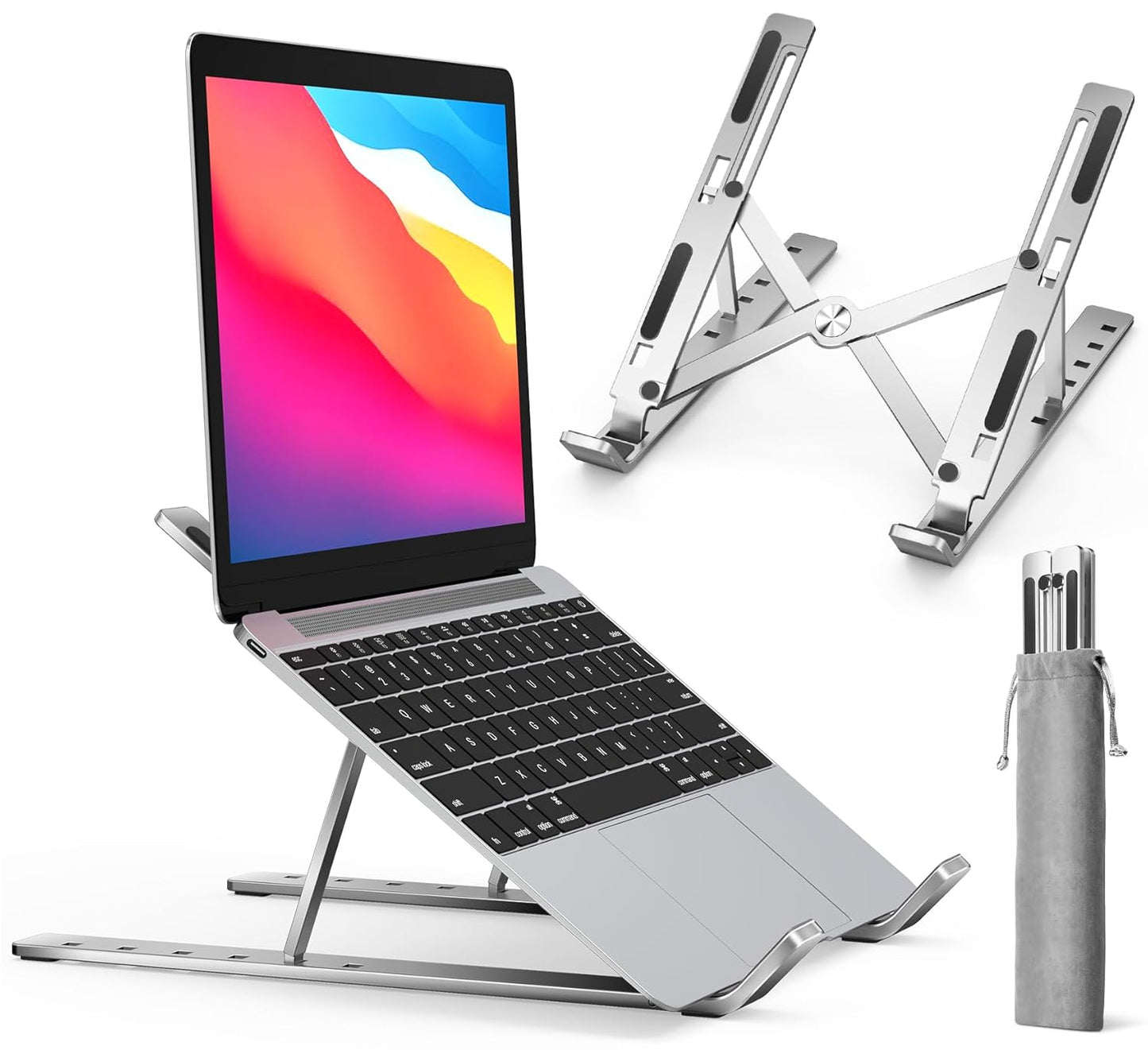 Foldable Portable Adjustable Aluminum Laptop Computer Desktop Tablet Stand, Holder Compatible with MacBook Air Pro, Dell XPS, HP, Lenovo More 10-15.6” Laptops, Silver