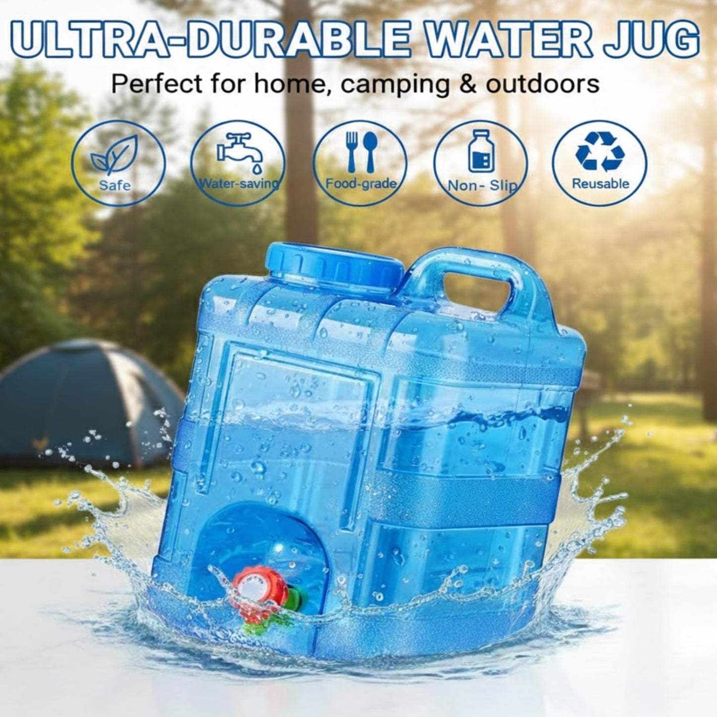 15L Portable Camping Water Can with Tap - Leakproof Dispenser Barrel for Hiking, Picnics & Travel