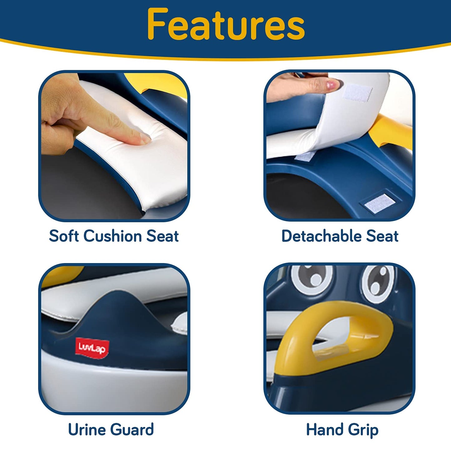 Foldable Commode Seat for Kids - Toddler Toilet Seat Adapter, Fits Standard Toilets, Boys & Girls 1+ Years (Yellow/Blue)