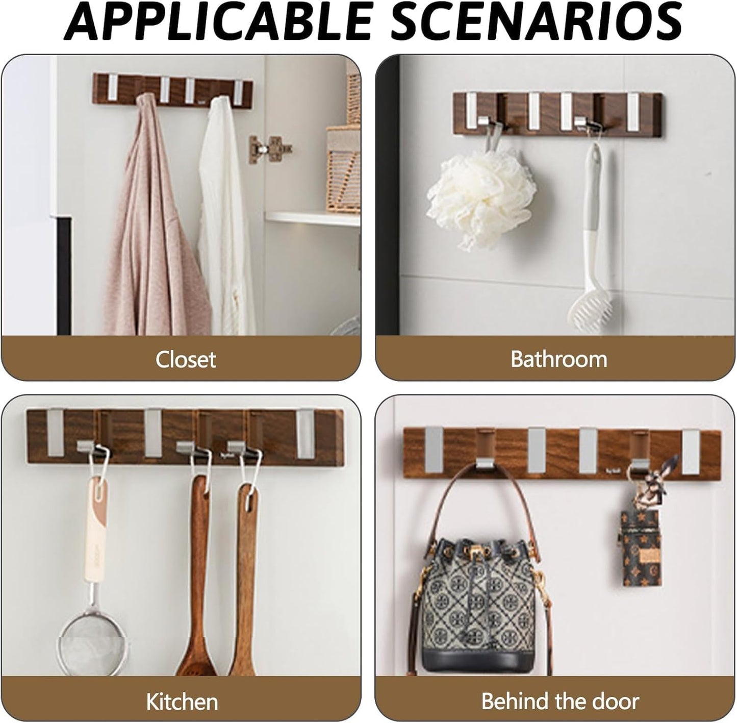 Wall Mount Coat Rack - Strong Hooks for Coats, Hats, Towels, Robes - Use in Bathroom, Entryway or Bedroom