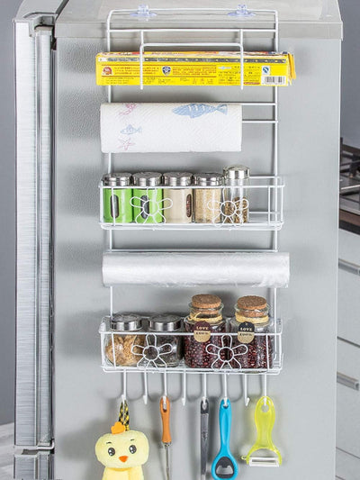 Decorlay Metal Self-Adhesive Fridge Side Rack - Multi-Layer Floating Shelf, Tissue Holder & Kitchen Organizer
