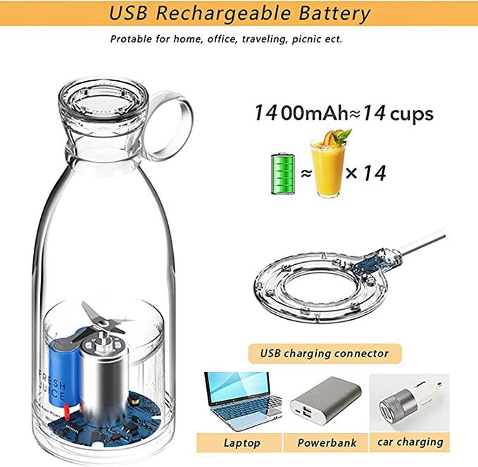 Portable Wireless Mini Blender Juicer – 400ml, 4-Blade Smoothie & Shake Maker