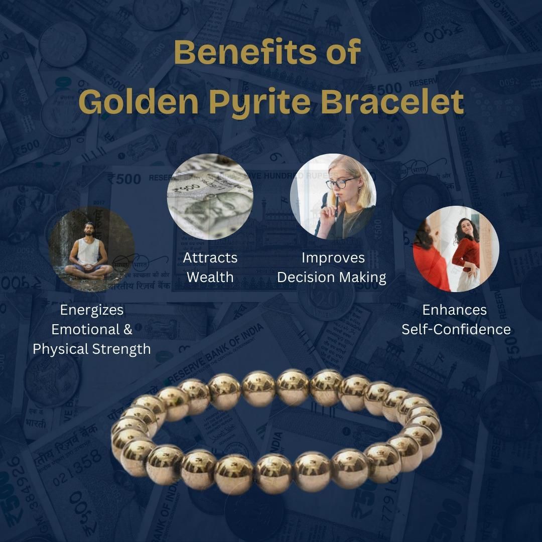 Golden Pyrite Bracelet – 8mm Bead Bracelet for Style & Energy (Pack of 1)