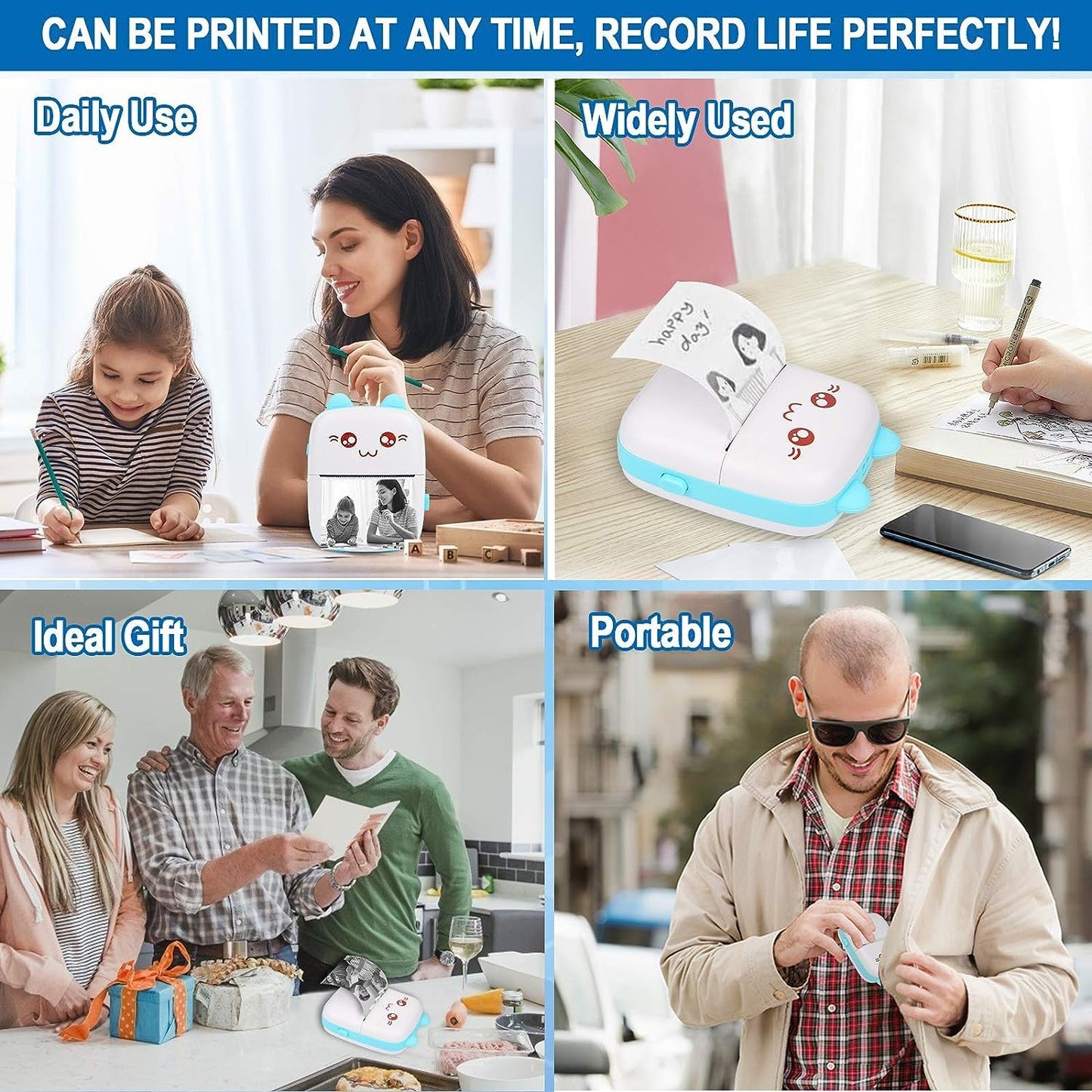 Mini Pocket Printer – Inkless Bluetooth Thermal Printer for iOS/Android, Perfect for Photos, Journals & Kids' Gifts